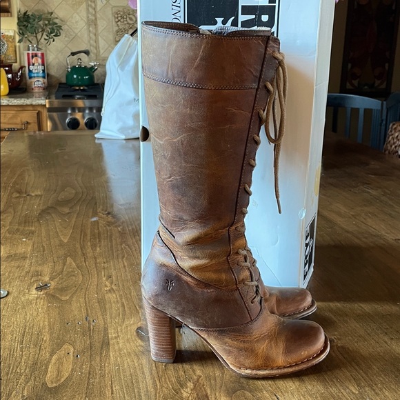 FRYE Villager Lace Dark Brown Leather Boot 6 - Picture 3 of 6